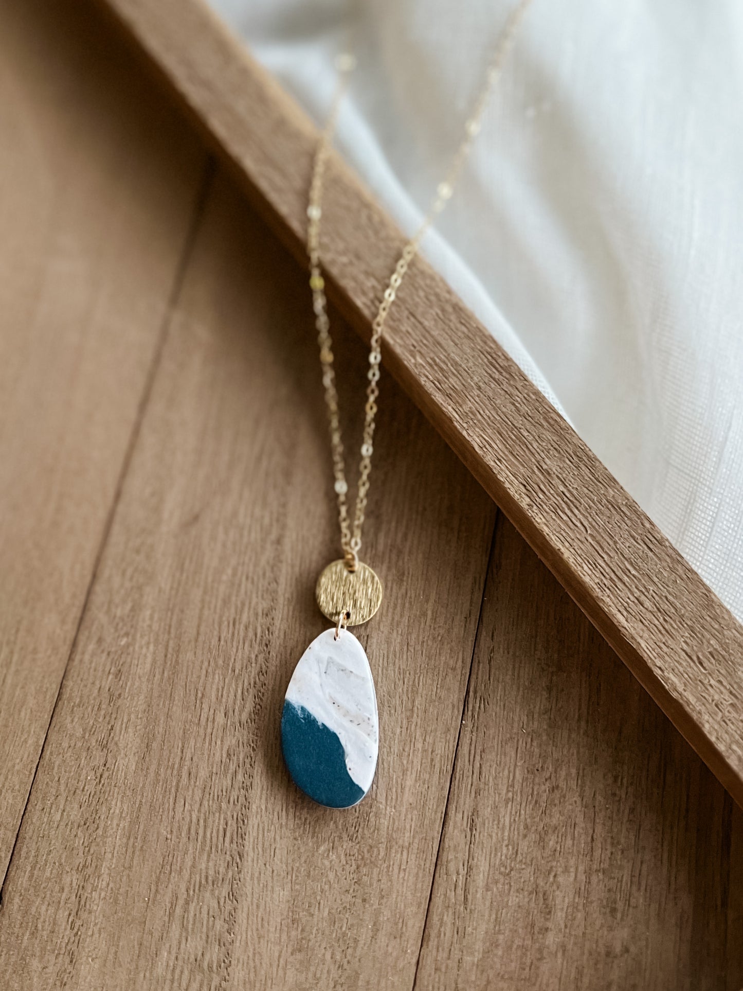 Navy Teal Marble Necklace